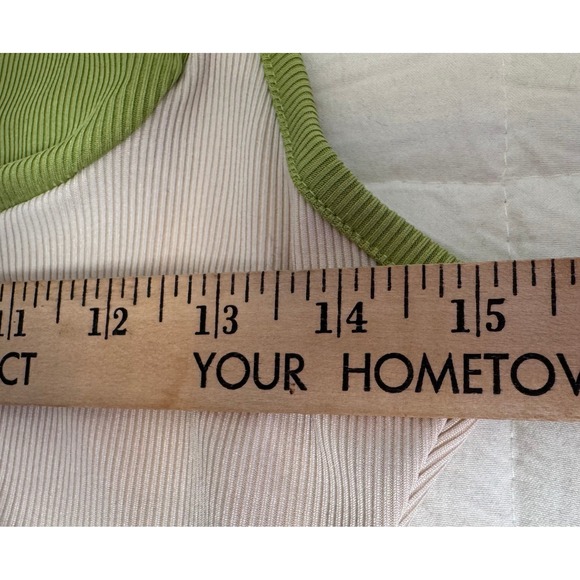 Green Wavy Colorblock Ribbed Ruched Bodycon Mini Dress Large - Picture 4 of 6